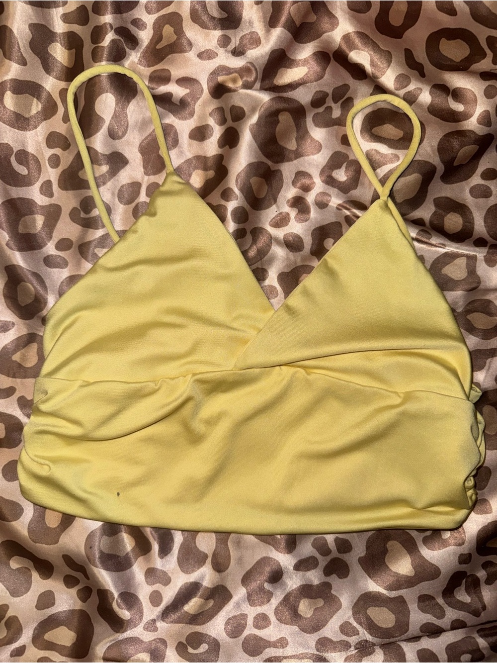 SHEIN Yellow Wrap-Front Spaghetti Strap Crop Top